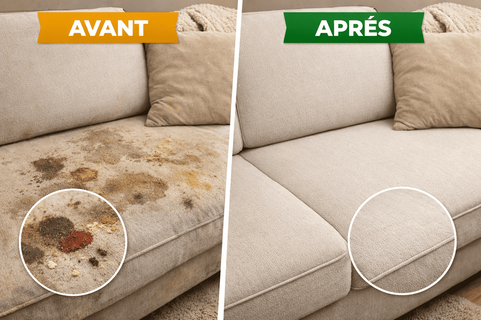 Nettoyage canapé photo avant apres, lavage canapé avant apres, photo détachage canapé avant apres